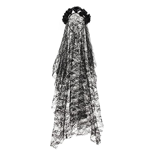 OATIPHO Halloween Haarschmuck mit Langem Schleier und Floralen Details Schwarzes Blumen Haarband für Kostümparty Cosplay und Halloween Dekoration von OATIPHO