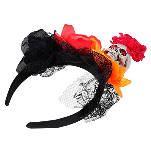 OATIPHO Halloween Spitzen Stirnband mit Schädel Design und Orange Schwarzer Rosenverzierung Leichtes Party Haarschmuck für Kostüm und Halloween Feiern für Damen und Festivals von OATIPHO