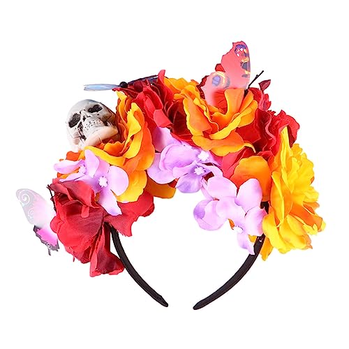 OATIPHO Halloween Stirnband mit Floraler Girlande und Schädel Party Kopfschmuck für Kostüm Karneval Cosplay und Halloween Feier Dekoratives Haarband für Damen und Mädchen von OATIPHO