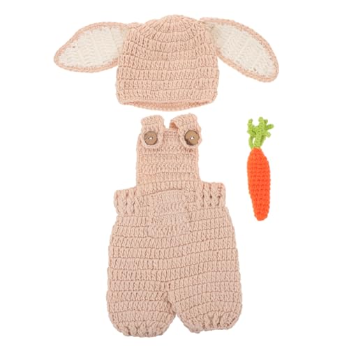 OATIPHO Handgefertigtes Gestricktes Neugeborenen mit Verstellbarem Bunny Strampler und Karotten Design Weiche Babyfotografie Requisiten für Neugeborene Osterkostüm für Jungen und Mädchen von OATIPHO