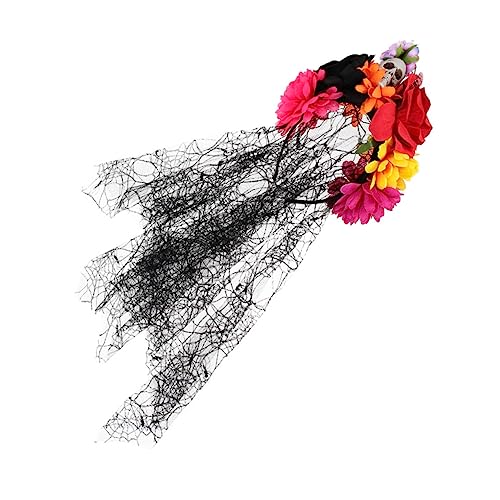 OATIPHO Kopfknopf aus Spinnengarn Tag des toten Schleierstirnbandes Halloween-Schleier-Haarreifen halloween haarschmuck halloween Kopfschmuck für Bühnenauftritte Rosenhaarkranz von OATIPHO