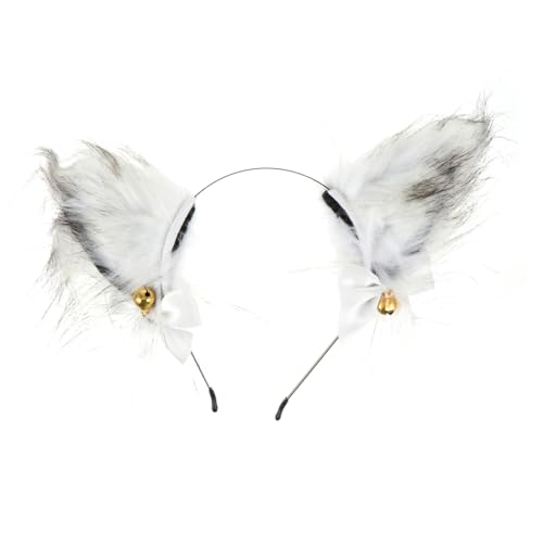 OATIPHO Plüschiges Fuchsohren Haarband Weiß mit Glocke Cosplay Stirnband für Damen Party und Halloween Kostüm Weiches Langlebiges Accessoire für Fotografie und Festveranstaltungen von OATIPHO