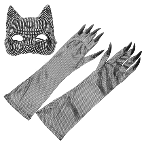 OATIPHO Schwarze Katze Kostümzubehör Maskerademaske Mit Handschuhen Katzengesichtsmaske Kätzchenmaske Handschuhe Für Halloween Zubehör Karneval Mardi Gras Cosplay-Set von OATIPHO