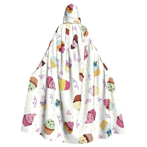 Delicious Cupcakes Print Halloween Kapuzenumhang volle Länge Erwachsene Kinder Unisex Mittelalter Cosplay Kostüm von OAZCVBNN