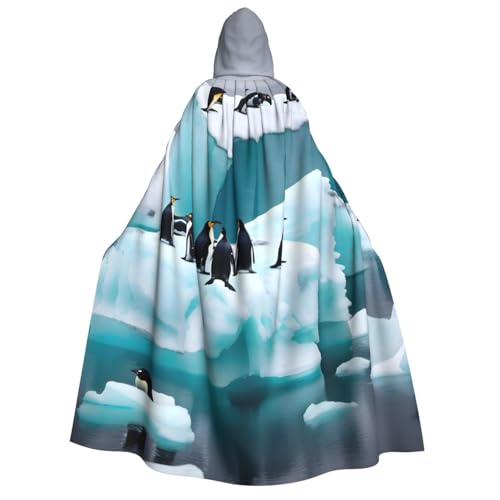Kapuzenumhang mit Pinguine auf dem Eisberg, Unisex, Erwachsene, für Halloween, Weihnachten, Karneval, Mottopartys von OAZCVBNN
