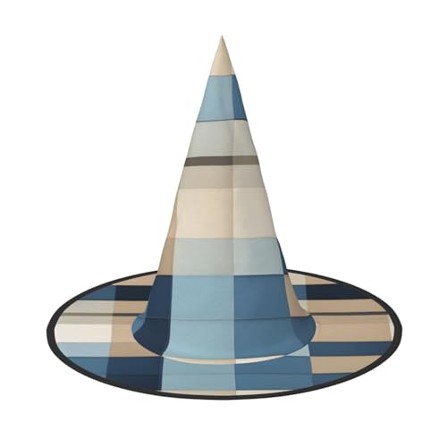 OAZCVBNN Blau Beige Quadratisch Muster Druck Unisex Halloween Hexenhut für Karneval Cosplay Faltbare Kappe und Mottopartys von OAZCVBNN