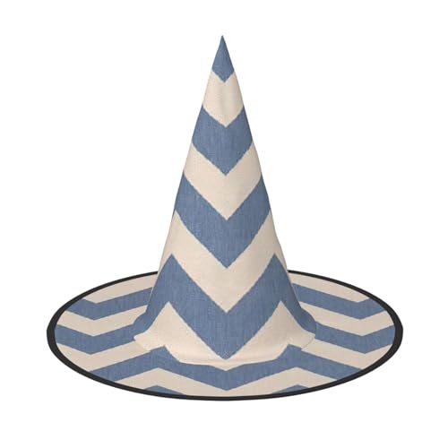 OAZCVBNN Blau Beige Streifen Druck Unisex Halloween Hexenhut für Karneval Cosplay Faltbare Kappe und Mottopartys von OAZCVBNN