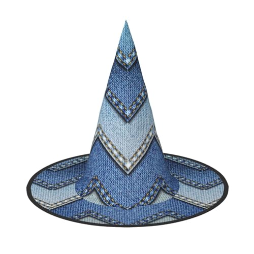 OAZCVBNN Blauer Denim-Druck, Unisex, Halloween, Hexenhut, für Karneval, Cosplay, faltbare Kappe und Motto-Partys von OAZCVBNN