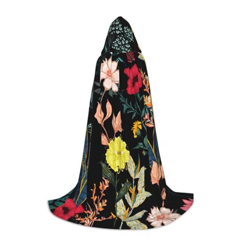 OAZCVBNN Bunte Boho-Blumendruck Zauberer Rock Halloween und Karneval Feste Mantel mit Kapuze für Männer Frauen Jugendliche Kinder, schwarzes, L OAZCVBNN Bunte Boho-Blumendruck Zauberer Rock Halloween und Karneval Feste Mantel mit Kapuze für Männer Frauen Jugendliche Kinder, schwarzes, L von OAZCVBNN