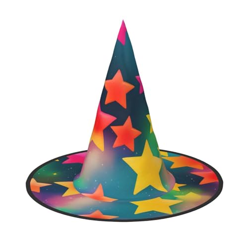 OAZCVBNN Bunte Regenbogen Sterne Druck Unisex Halloween Hexe Hut Für Karneval Cosplay Faltbare Kappe Und Thema Parteien von OAZCVBNN