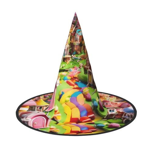 OAZCVBNN Candy Land Print Unisex Halloween Hexenhut für Karneval Cosplay Faltbare Kappe und Mottopartys von OAZCVBNN