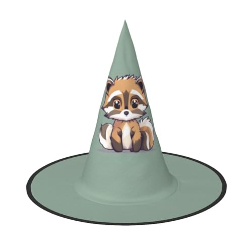 OAZCVBNN Cartoon Niedlicher Waschbär Druck Unisex Halloween Hexenhut für Karneval Cosplay Faltbare Kappe und Mottopartys von OAZCVBNN
