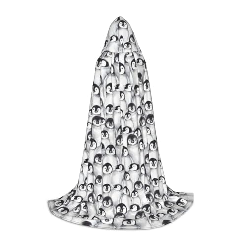 OAZCVBNN Charmante Pinguine Skizze Print Zauberer Bademantel Halloween und Karneval Party Mantel mit Kapuze für Männer Frauen Teenager Kinder, Schwarz, M von OAZCVBNN