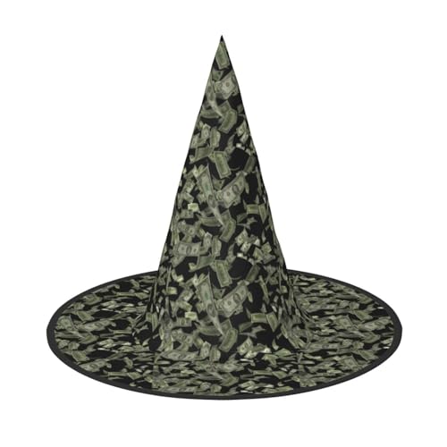 OAZCVBNN Dollar Zeichen Geld Druck Unisex Halloween Hexenhut für Karneval Cosplay Faltbare Kappe und Mottopartys von OAZCVBNN