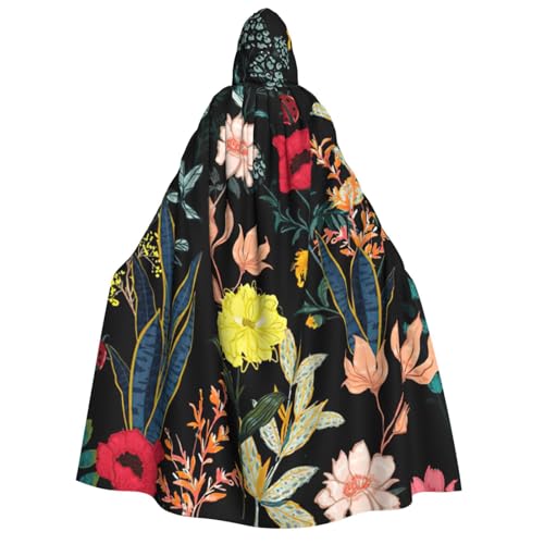 OAZCVBNN Farbenfroher Boho-Blumendruck, Kapuzenumhang, Unisex, Erwachsene, für Halloween, Weihnachten, Karneval, Mottopartys von OAZCVBNN