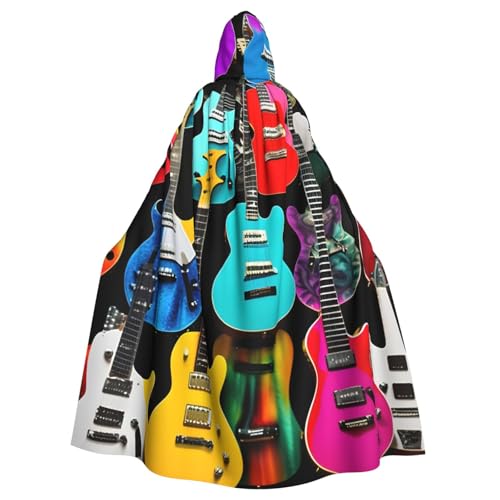 OAZCVBNN Farbenfroher Gitarren-Druck, Halloween-Kapuzenumhang, volle Länge, Erwachsene, Kinder, Unisex, Mittelalter-Kostüm, Cosplay-Kostüm von OAZCVBNN