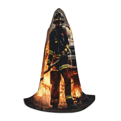 OAZCVBNN Feuerwehrmann Flamme Print Zauberer Bademantel Halloween und Karnevalsfeier Kapuzenmantel für Männer Frauen Teenager Kinder, Schwarz, M von OAZCVBNN