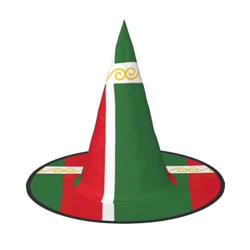 OAZCVBNN Flagge der Tschetschenischen Republik Druck Unisex Halloween Hexenhut für Karneval Cosplay Faltbare Kappe und Mottopartys von OAZCVBNN