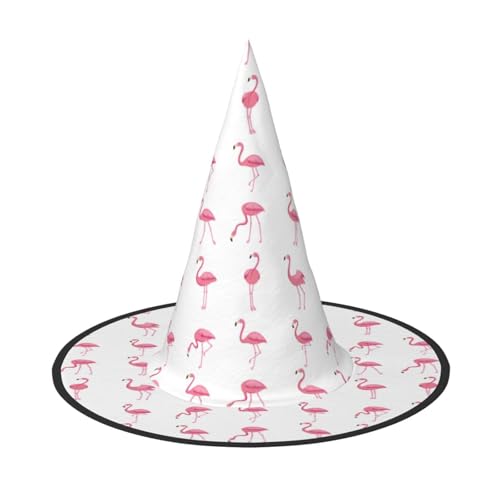 OAZCVBNN Flamingos auf weißem Druck Unisex Halloween Hexenhut für Karneval Cosplay Faltbare Kappe und Mottopartys von OAZCVBNN