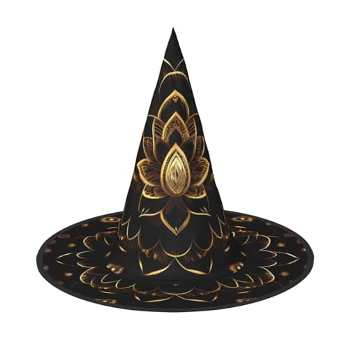 OAZCVBNN Gold Lotus Blumen Druck Unisex Halloween Hexenhut für Karneval Cosplay Faltbare Kappe und Mottopartys von OAZCVBNN