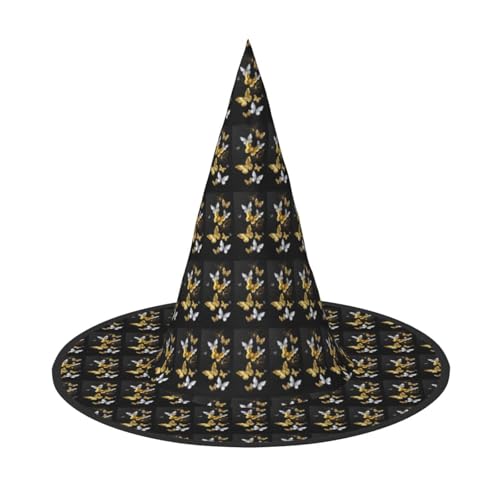 OAZCVBNN Gold weiß Schmetterlinge schwarz Druck Unisex Halloween Hexe Hut für Karneval Cosplay faltbare Kappe und Themenpartys OAZCVBNN Gold weiß Schmetterlinge schwarz Druck Unisex Halloween Hexe Hut für Karneval Cosplay faltbare Kappe und Themenpartys von OAZCVBNN