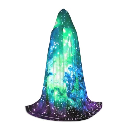 OAZCVBNN Grün Blau Violett Galaxie Print Zauberer Bademantel Halloween und Karneval Party Mantel mit Kapuze für Männer Frauen Teenager Kinder, Schwarz, L von OAZCVBNN