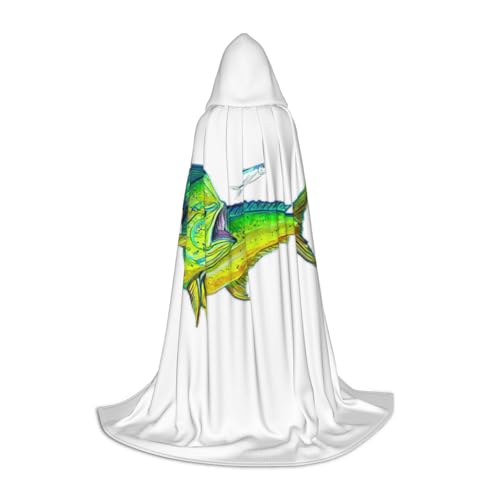 OAZCVBNN Grüner Fischdruck Magier Rock Halloween und Karneval Feste Mantel mit Kapuze für Männer Frauen Jugendliche Kinder, schwarzes, S von OAZCVBNN