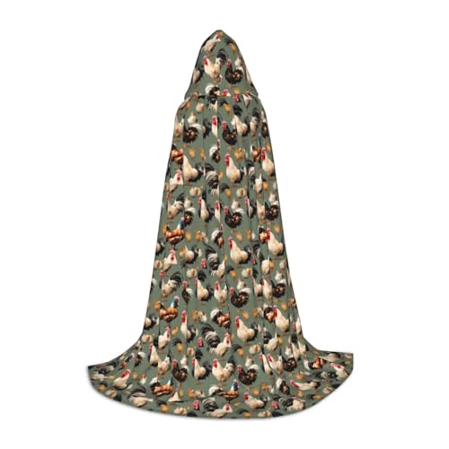 OAZCVBNN Hähnchen und Hahn Print Zauberer-Print Bademantel Halloween und Karneval Party Mantel mit Kapuze für Männer Frauen Teenager Kinder, Schwarz, L von OAZCVBNN