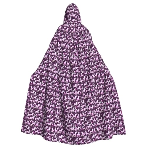 OAZCVBNN Halloween-Kapuzenumhang mit Einhörnern, rosa Druck, volle Länge, Erwachsene, Kinder, Unisex, mittelalterliches Cosplay-Kostüm von OAZCVBNN