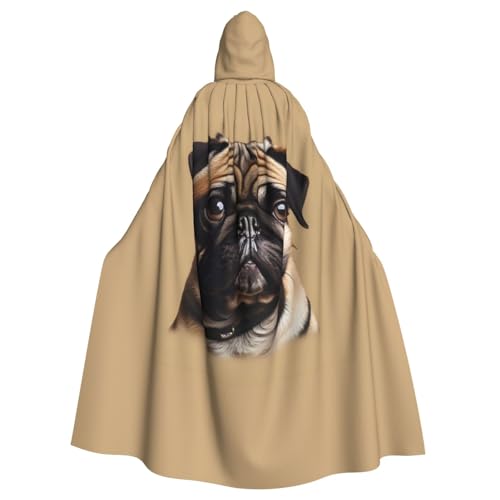 OAZCVBNN Halloween-Kapuzenumhang mit Mops-Aufdruck, volle Länge, Erwachsene, Kinder, Unisex, mittelalterliches Cosplay-Kostüm von OAZCVBNN
