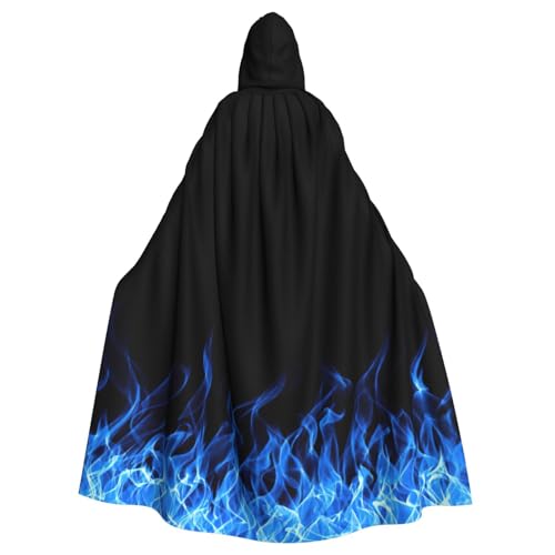 OAZCVBNN Halloween-Kapuzenumhang mit blauem Flammenaufdruck, volle Länge, Erwachsene, Kinder, Unisex, mittelalterliches Cosplay-Kostüm von OAZCVBNN