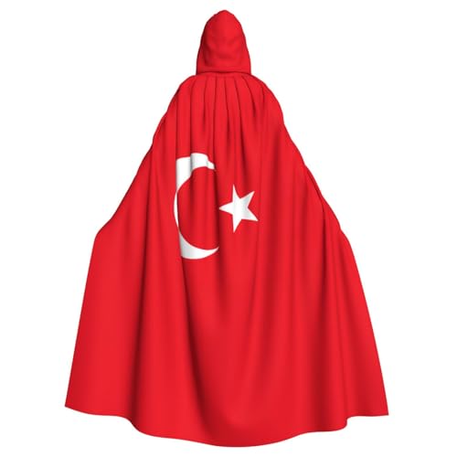 OAZCVBNN Halloween-Kapuzenumhang mit der Flagge der Türkei, volle Länge, Erwachsene, Kinder, Unisex, Mittelalter-Kostüm, Cosplay-Kostüm von OAZCVBNN