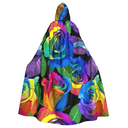 OAZCVBNN Halloween-Kapuzenumhang mit mehrfarbigen Rosen, volle Länge, Erwachsene, Kinder, Unisex, Mittelalter-Kostüm, Cosplay-Kostüm von OAZCVBNN