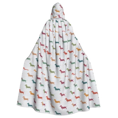 OAZCVBNN Halloween-Kapuzenumhang mit süßem Dackel-Motiv, volle Länge, Erwachsene, Kinder, Unisex, Mittelalter-Kostüm, Cosplay-Kostüm von OAZCVBNN