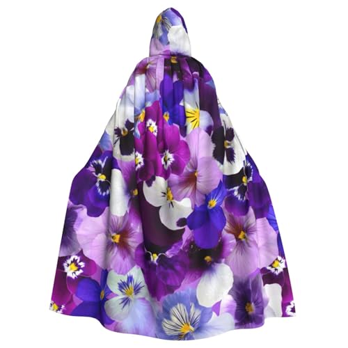OAZCVBNN Halloween-Kapuzenumhang mit violettem Blumendruck, volle Länge, Erwachsene, Kinder, Unisex, Mittelalter-Kostüm, Cosplay-Kostüm von OAZCVBNN