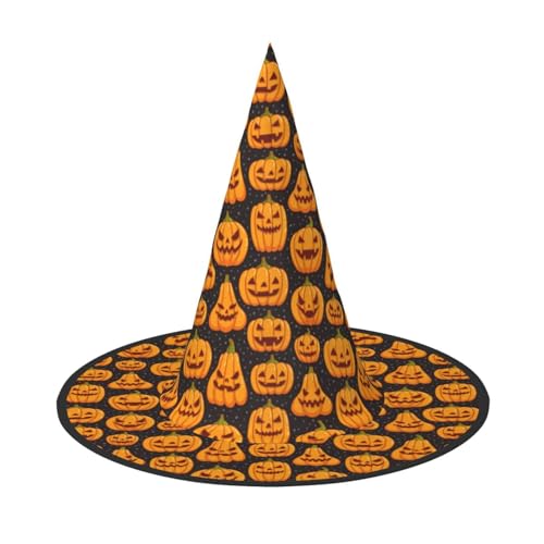 OAZCVBNN Halloween Kürbis Muster Druck Unisex Halloween Hexenhut für Karneval Cosplay Faltbare Kappe und Mottopartys von OAZCVBNN