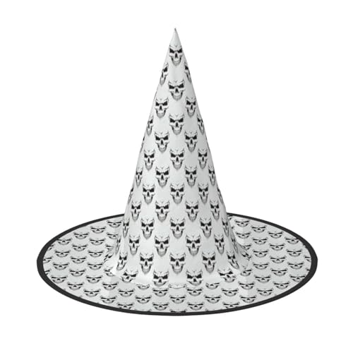 OAZCVBNN Halloween Themed Monochrom Skelett Kopf Druck Unisex Halloween Hexenhut für Karneval Cosplay Faltbare Kappe und Mottopartys von OAZCVBNN
