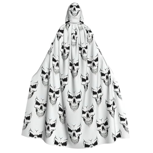 OAZCVBNN Halloween-Themen-Umhang, einfarbig, Skelett-Kopf-Druck, Kapuzenumhang, Unisex, Erwachsene, für Halloween, Weihnachten, Karneval, Mottopartys von OAZCVBNN