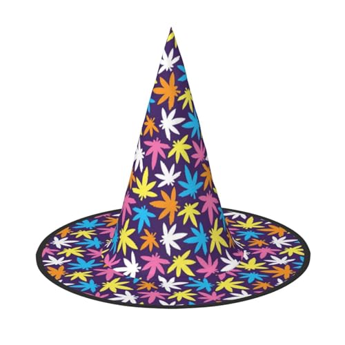 OAZCVBNN Hell buntes Unkrautmuster, Unisex, Halloween-Hexenhut für Karneval, Cosplay, faltbare Kappe und Motto-Partys von OAZCVBNN