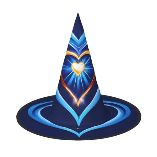 OAZCVBNN Himmelblauer Herzdruck Unisex Halloween Hexenhut für Karneval Cosplay Faltbare Kappe und Mottopartys von OAZCVBNN