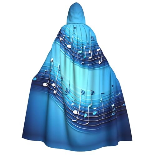 OAZCVBNN Himmelblauer Umhang mit Musiknoten und Kapuze, Unisex, Erwachsene, für Halloween, Weihnachten, Karneval, Mottopartys von OAZCVBNN
