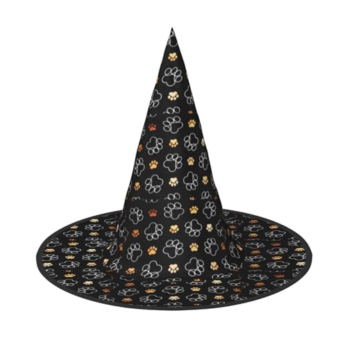 OAZCVBNN Hundepfoten Print Unisex Halloween Hexenhut für Karneval Cosplay Faltbare Mütze und Mottopartys von OAZCVBNN