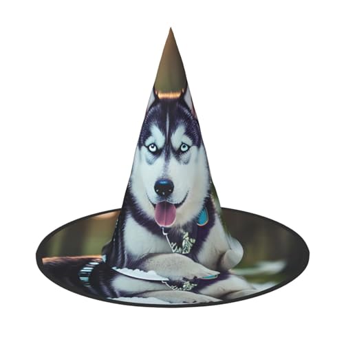 OAZCVBNN Husky Hund Druck Unisex Halloween Hexenhut für Karneval Cosplay Faltbare Kappe und Mottopartys von OAZCVBNN