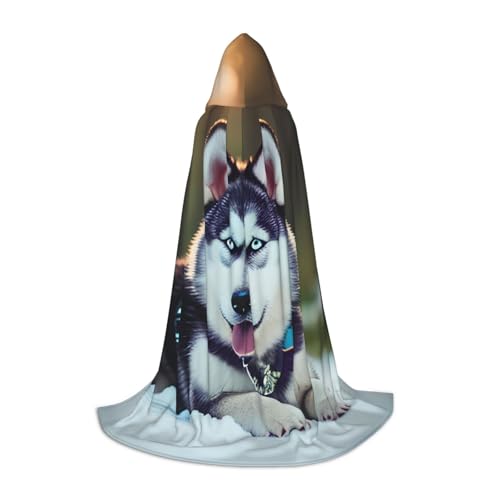 OAZCVBNN Husky Hund Zauberer Bademantel Halloween Karneval Kapuzenmantel für Männer Frauen Teenager Kinder, Schwarz (Black), S von OAZCVBNN