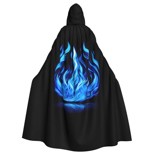 OAZCVBNN Indigo-Flammen-Druck, Halloween-Kapuzenumhang, volle Länge, Erwachsene, Kinder, Unisex, Mittelalter-Kostüm, Cosplay-Kostüm von OAZCVBNN