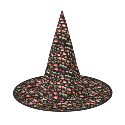 OAZCVBNN Japanischer Sushi Shrimp Print Unisex Halloween Hexenhut für Karneval Cosplay Faltbare Kappe und Mottopartys von OAZCVBNN