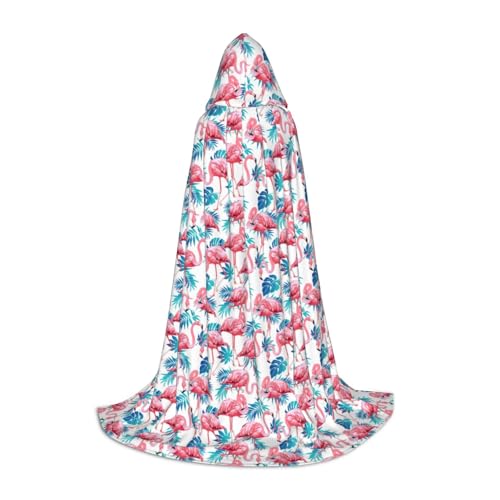 OAZCVBNN Kapuzenumhang mit Flamingo-Vogel, grüner Pflanzen-Blatt-Druck, für Halloween und Karneval, Partys, für Männer, Frauen, Teenager, Kinder von OAZCVBNN
