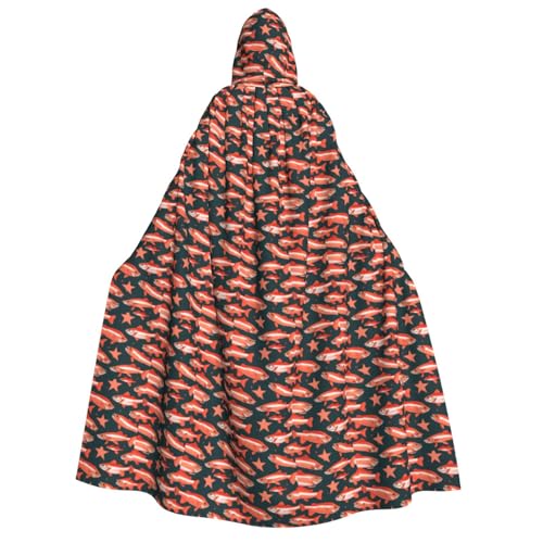 OAZCVBNN Kapuzenumhang mit Lachsdruck, Unisex, Erwachsene, für Halloween, Weihnachten, Karneval, Mottopartys von OAZCVBNN