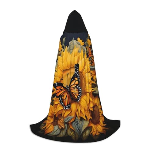 OAZCVBNN Kapuzenumhang mit Sonnenblumen- und Schmetterlings-Aufdruck, für Halloween und Karneval, Partys, für Herren, Damen, Teenager, Kinder OAZCVBNN Kapuzenumhang mit Sonnenblumen- und Schmetterlings-Aufdruck, für Halloween und Karneval, Partys, für Herren, Damen, Teenager, Kinder von OAZCVBNN