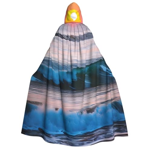 OAZCVBNN Kapuzenumhang mit Sonnenuntergang und Sonnenaufgang mit Meereswellen-Druck, Unisex, Erwachsene, für Halloween, Weihnachten, Karneval, Mottopartys von OAZCVBNN